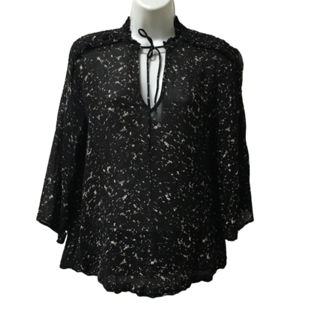 SECOND Female Black White Semi-sheer Blouse